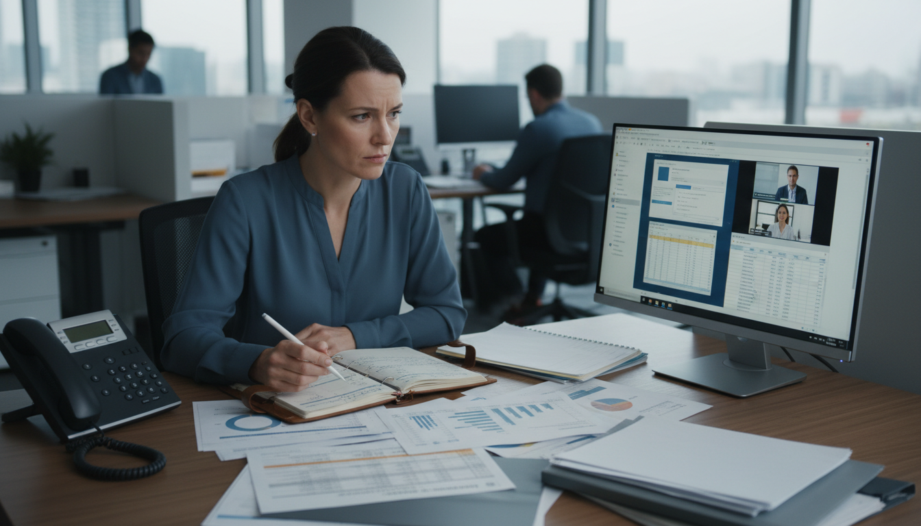 Professional dealing with operational routines and documentation in an office environment